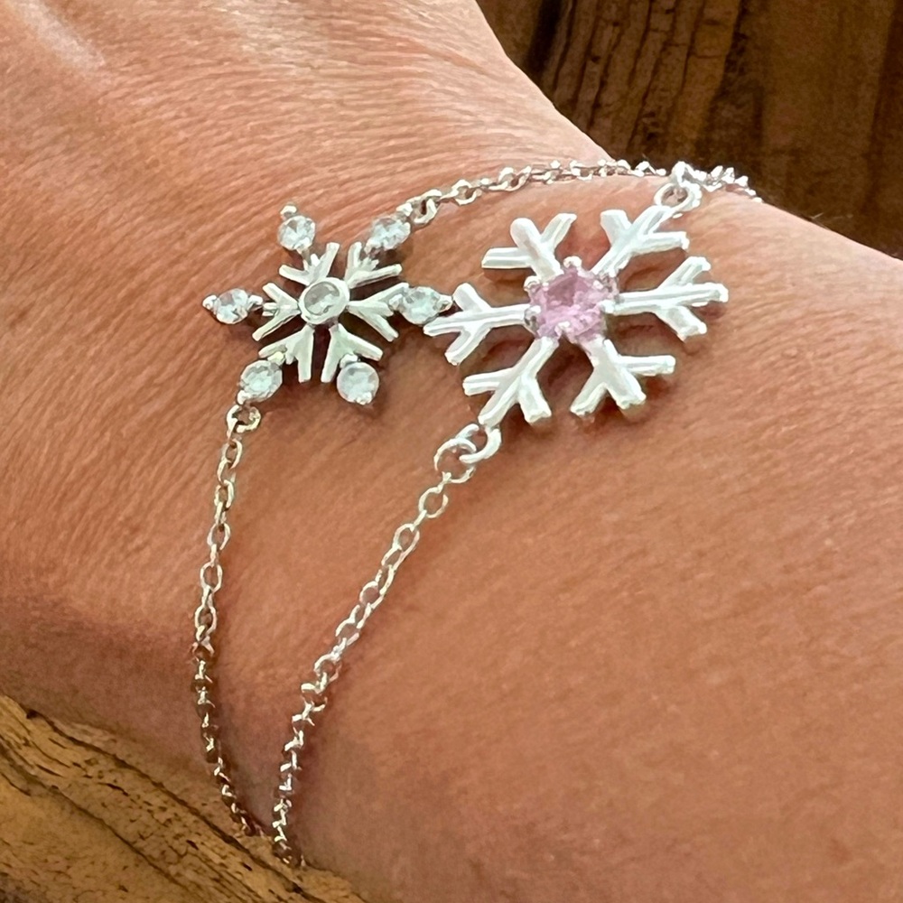 Dainty Snowflake Bracelets in Silver, set of 2